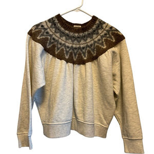 Mother The Half Of Me Fair Isle Sweater XL Gray Brown